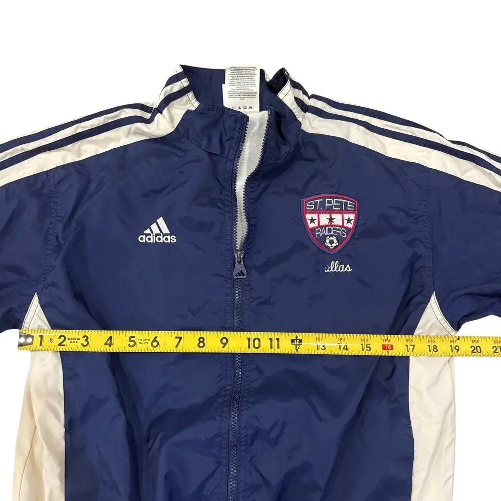 adidas Vintage Y2K Track Pants Jacket Set Blue White Stripe Youth Soccer Warmup